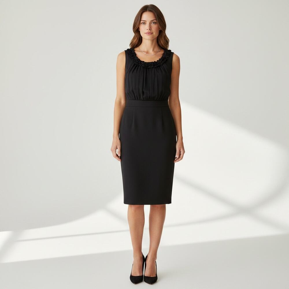 Karen Millen Sleeveless Ruffle Evening Dress NWT Women's Sz 2 Black Knee Length